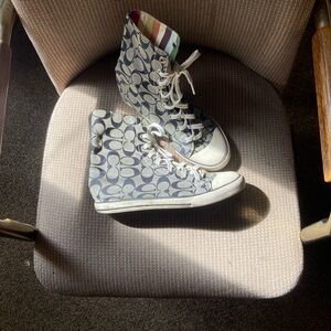 Coach Navy and White High-Top Sneakers